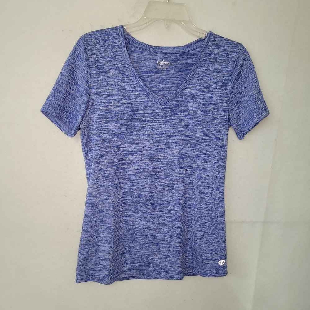 Spalding Shirt Womens S Blue Heathered V-Neck Short Sleeve Athletic SPEED-DRY